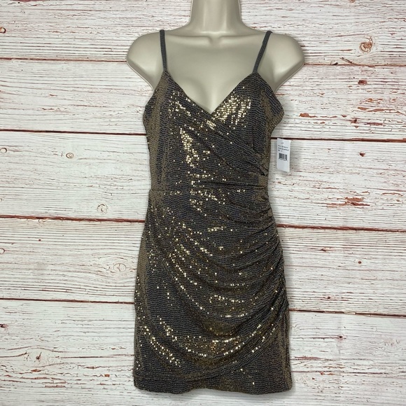 NWT Cosmopolitan X Dress the Population XOXO Gold Metallic Mini Dress Sz S - Picture 5 of 16